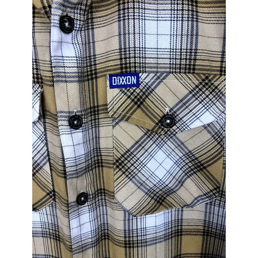 NWOT Dixxon Flannel Lager Men’s Small Tan White Black Plaid Button Up Shirt
